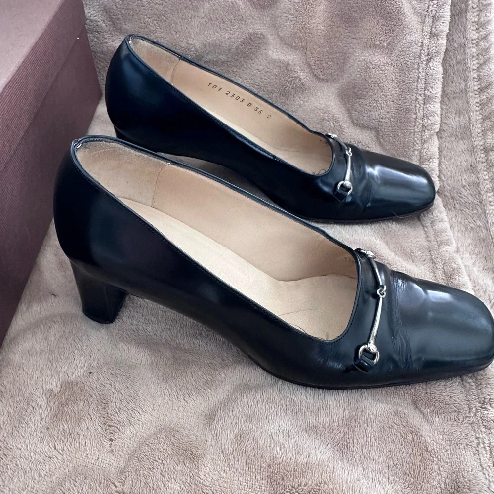Gucci Horsebit Black Leather Pumps Heels Size 35 Made in Italy Classic - Picture 6 of 7